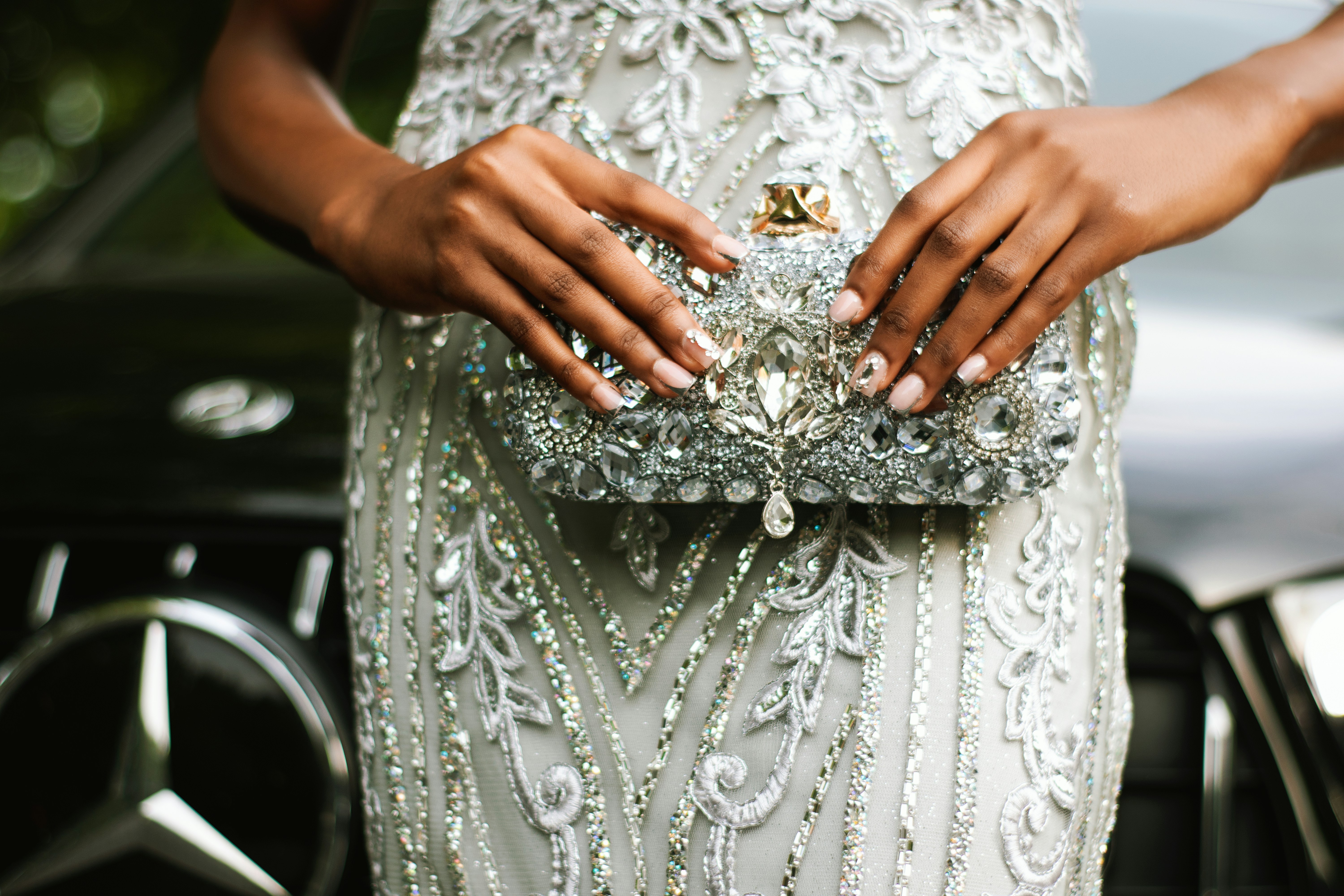 Embellished bridal clutch